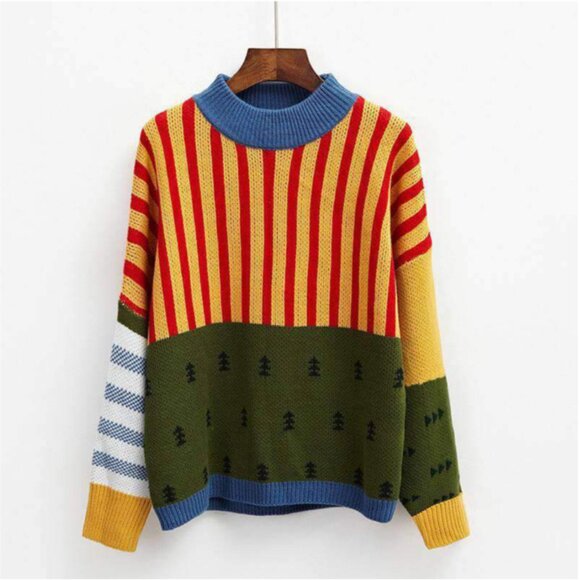 Kina & Tam Sweaters - Free Valley Kina and Tam FarmVille Patterned Color Block Sweater S/M